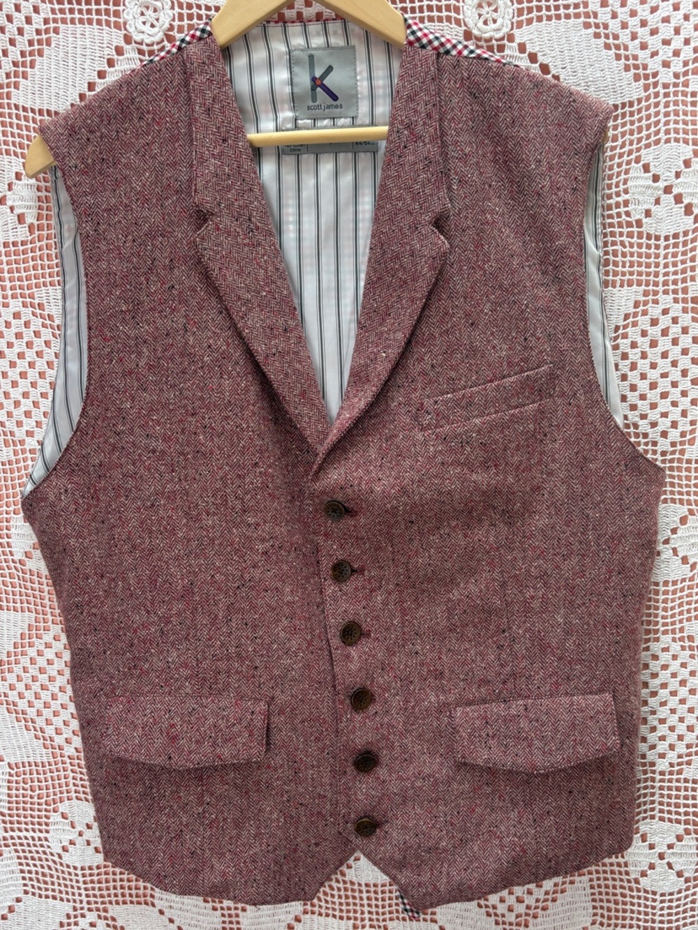 Scott James Wool & Silk Herringbone Vest | XL